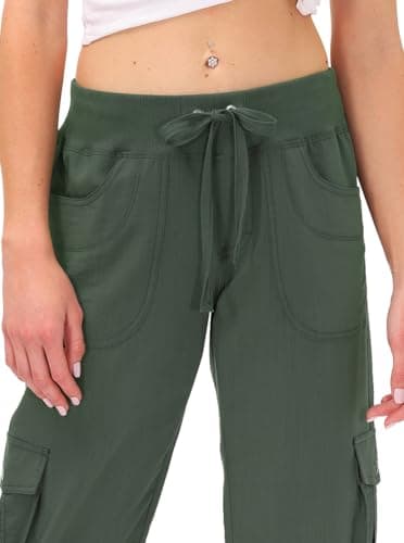 MoFiz Womens Capris with Pockets Loose Fit Casual Capri Pants Dressy Lightweight Ladies Baggy Cargo Pants for Hiking Army Green 4XL - Image 3