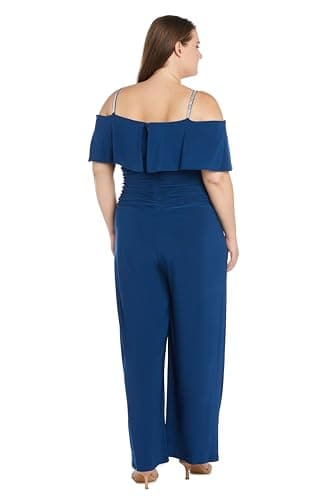 R&M Richards Elegant Off-the-Shoulder Ruched Bodice Jumpsuit W/Rhinestone Straps & Wide Legs - Image 6