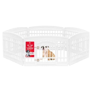 IRIS USA 24" 6-Panel Dog Playpen with Door, 61 x 61 x 24, Puppy Playpen, Dog Play Pen Indoors, Pet Fence, Puppies/Small Dogs, White - Image 1