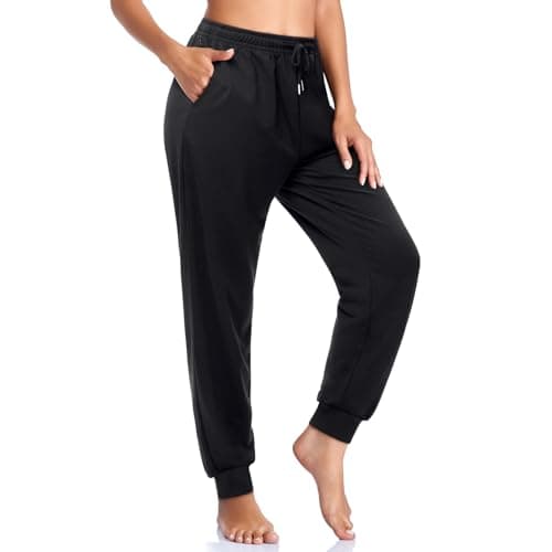 ASIMOON Womens Sweatpants Elastic High Waist Joggers for Women with Pockets Comfy Lightweight Yoga Sweat Pants Loose Lounge Athletic Jogging Pants Black - Image 1