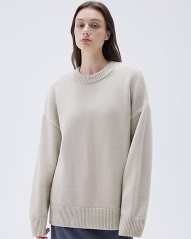 SUUKSESS Women Cashmere Oversized Sweaters Long Sleeve Pullover Tops Fall Outfits Crew Neck Jumpers (Stone,S) - Image 2