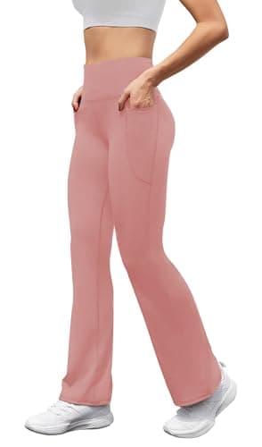 SEAJOJO Women's High Waist Flare Yoga Pants Tummy Control Casual Bootcut Leggings with Side Pockets Pink - Image 2