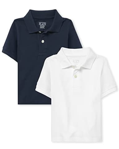 The Children's Place Baby Boys and Toddler Boys Short Sleeve Pique Polo, Tidal/White, 6-9 MONTHS - Image 1