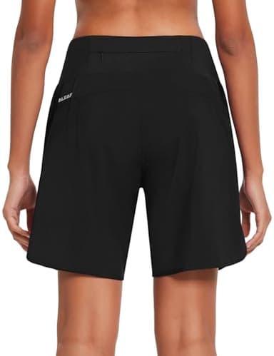 baleaf Womens' 7" Long Running Athletic Shorts Back Zipper Pocket Workout Gym Shorts Quick Dry High Waist with Liner Black Size XL - Image 2