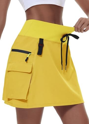 MIVEI Women's Hiking Cargo Skort Skirt High Waisted Golf Dressy Casual with Zipper Pockets Workout Sport Quick Dry Skirts Yellow - Image 1