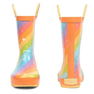 landchief Toddler Rain Boots, Kids Rain Boots Waterproof Rubber Boots for Girls and Boys with Fun Patterns and Easy-On Handles, Size 3, Rainbow Stripes - Image 5