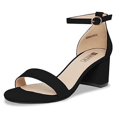 IDIFU Women's Cookie-LO Low Block Heels Chunky Sandals Ankle Strap Wedding Dress Pump Shoes(Black Nubuck, 7.5) - Image 1