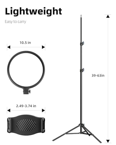 Weilisi 10.5" Ring Light with 69" Tripod Stand and Phone Holder Kit, Full-Screen Zoom Lighting for Video Recording, Makeup, Live Stream, Dimmable LED Selfie Ring Light Tripod for iPhone with Remote - Image 6