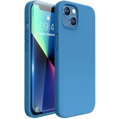 Miracase Designed for iPhone 13 Case, with Tempered Glass Screen Protector, [Soft Anti-Scratch Microfiber Lining], Shockproof Liquid Silicone Rubber Phone Case Cover for 13 6.1 inch, Capri Blue - Image 1
