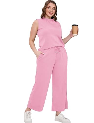 SAMPEEL Two Piece Set for Women Summer Outfits Vacation Trendy Lounge Sets Mock Neck Matching Sets Women Clothing Wide Leg Crop Pants Set - Image 4