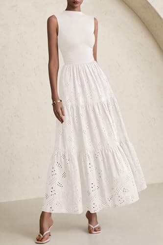 PRETTYGARDEN Summer Dresses for Women 2025 Casual Eyelet Sleeveless Wedding Guest Maxi Dress Tank Top Sundress with Pockets - Image 5