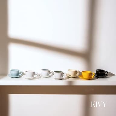 KIVY Cappuccino cups set of 4 [8oz] - Thick-walled stoneware cappuccino cup set for latte art - Cappuccino coffee cups - Tazas de cafe - Latte cups - Latte art cup and saucer set of 4 - Green, Blue - Image 7