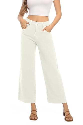 Guaile Womens High Waisted Stretchy Jeans - Wide Leg, Baggy, Loose, Trendy Jeans for Women - White - Image 4