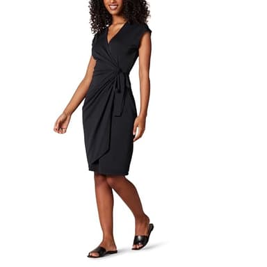 Amazon Essentials Women's Classic Cap Sleeve Wrap Dress (Available in Plus Size), Black, Large - Image 1