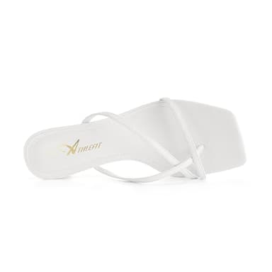 Athlefit Women's Strappy Kitten Heels Flip Flops Square Open Toe Low Heels Fashion Party Dress Thong Heeled Sandals White Size 8 - Image 3