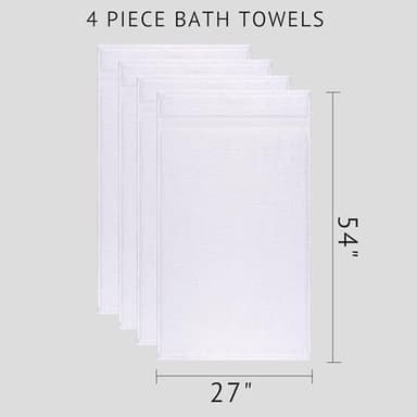 Quick-Dry, Soft & High Absorbent Bath Towels 27"x54" Cotton Turkish Bath Towel Set of 4 | Daily Use 100% Cotton Towels for Bathroom, Gym & More | Bathroom Towels Set (4 Pcs, White) - Image 3