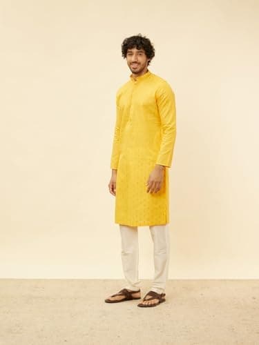 Manyavar Men Cotton Self Design Kurta Pyjama Set - Image 2