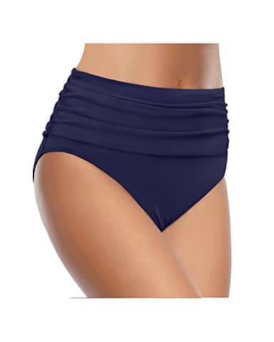 Tempt Me Women's Navy Blue High Waisted Bikini Bottom Tummy Control Ruched Bathing Suit Plus Size Swim Bottom XXL - Image 4
