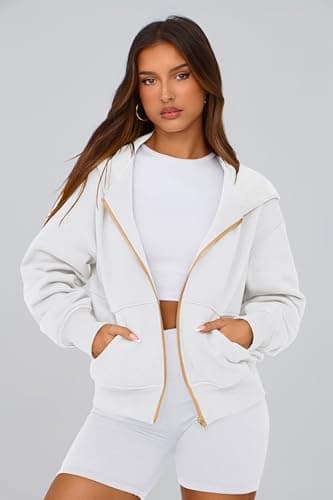 PRETTYGARDEN Hoodies for Women Sweatshirt Zip Up Hoodie Fall Fashion 2025 Trendy Long Sleeve Jackets Winter Clothing Outfits (White,Small) - Image 5
