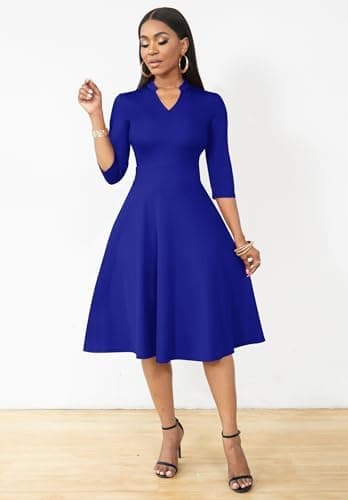Nmoder Casual Dresses for Women Semi Formal Fit and Flare 3/4 Sleeve A-line Church Work Dress with Pockets - Image 5