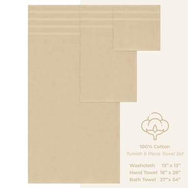 American Soft Linen Luxury 6 Piece Towel Set, 2 Bath Towels 2 Hand Towel 2 Washcloths, 600 GSM 100% Cotton Turkish Towels for Bathroom, Beige Towel Sets - Image 4
