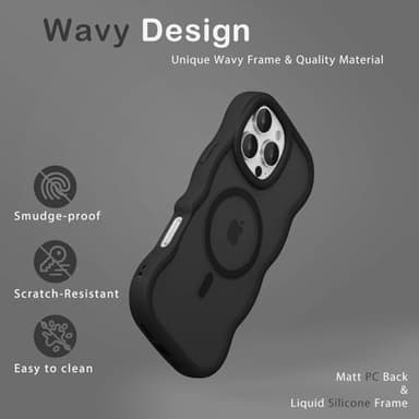Amzfield Magnetic for iPhone 16 Pro Case, Compatible with Magsafe Wavy Frame Cute Design Translucent Matte Hard Back Silicone Bumper Shockproof Phone Case for iPhone 16 Pro Women Girls, Black - Image 5