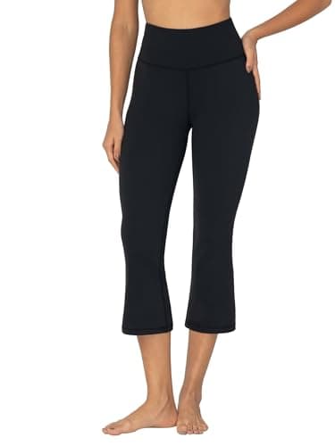 Sunzel Sunzfly Mini Flare Capris Leggings for Women, High Waist Bootcut Yoga Pants, Tummy Control Cropped Flared Workout Pant 21" Black X-Large - Image 1