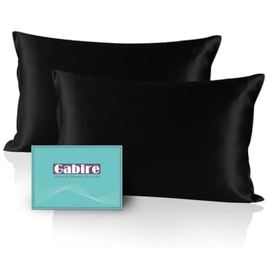 Gabire Mulberry Silk Pillow Cases Set of 2, Both Sides Real Silk Pillowcase for Hair and Skin Prevent Acne Pillowcase Organic Silk Pillowcase 2 Pack with Hidden Zipper, Black, Standard (20"×26") - Image 1
