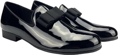 Justar Men's Patent Leather Tuxedo Dress Shoes Slip-on Loafers with Bowtie Wedding Party Prom Shoes for Men (Black, 9) - Image 2