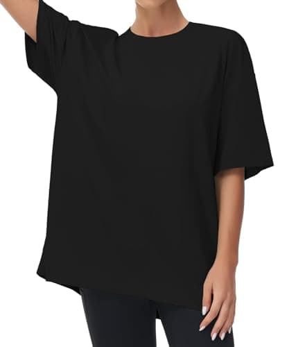 THE GYM PEOPLE Women's Casual Oversized T-Shirts Summer Crewneck Short Sleeve Workout Basic Tee Tops Black - Image 1