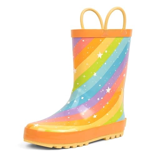 landchief Toddler Rain Boots, Kids Rain Boots Waterproof Rubber Boots for Girls and Boys with Fun Patterns and Easy-On Handles, Size 3, Rainbow Stripes - Image 1