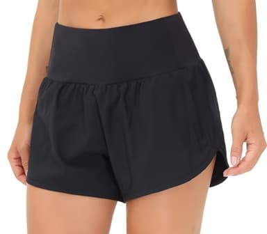 THE GYM PEOPLE Womens High Waisted Running Shorts Quick Dry Athletic Workout Shorts with Mesh Liner Zipper Pockets (Black, Small) - Image 6
