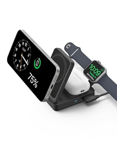 Anker MagGo 3 in 1 iPhone 17 Charging Station, MagSafe-Compatible Wireless Charger Stand, Qi2 Certified 15W Foldable Charger for iPhone 17/16/15/14/13/12, AirPods, Apple Watch Ultra(Adapter Included) - Image 1