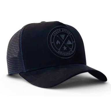 Urban Effort Mesh Trucker Hat,Men and Womens Trucker Hats with Adjustable Strap,Baseball Snapback Closure for Mountaining,Hunting&Hiking (Black/Black, Curved Trucker) - Image 1