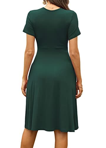 WEACZZY Casual Tshirt Dresses for Women V Neck Business Formal Teacher Dress Empire Waist Flowy A-Line Dresses,Dark Green,M - Image 3