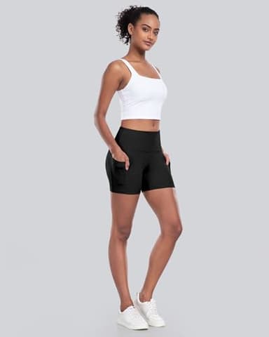 CHRLEISURE Womens Biker Yoga Shorts with Pockets: High Waisted Tummy Control Spandex Workout Athletic Gym Shorts 4 Packs(5'' 4Black, M) - Image 4