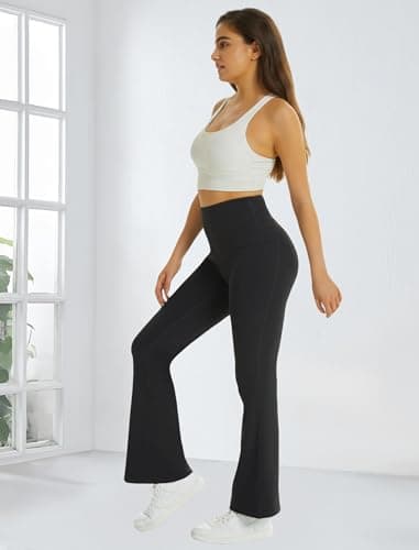 FireSwan Women's Flare Yoga Pants with Pockets High Waist Flared Leggings Bootcut Gym Workout Pants Tummy Control Black - Image 5