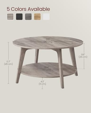VASAGLE MAEZO Collection - Round Coffee Table, 2-Tier Center Table with Storage, Tapered Legs, Curved Transitions, 31.5 Dia. x 17.7 H Inches, Easy Assembly, for Living Room, Heather Greige ULCT243K02 - Image 3