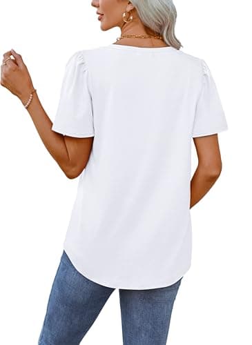 OFEEFAN Womens T Shirts Summer V Neck Short Sleeve Plain Tops Dressy Casual White XL - Image 5