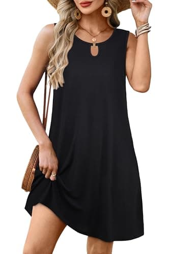Summer Dresses for Women Casual Sleeveless Sundress Floral Loose Fit Beach Cover Up with Pocket（Black, 3XL - Image 1