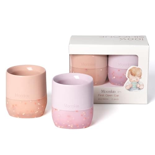 Moonkie Silicone Baby Cups 4 Months+ | Tiny Open Training Cups for Infants with Confetti Sprinkles | Baby-Led Weaning Essential | 2 oz (Blush/Soft Lilac, 2 Pack) - Image 1