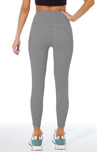 Cathie Moochie Buttery Soft Tummy Control Workout Leggings with Pockets for Women High Waisted Athletic Yoga Pants Grey - Image 3