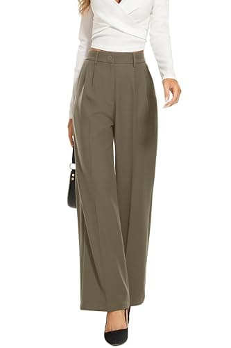 FUNYYZO Women's Wide Leg Pants High Elastic Waisted in The Back Business Work Trousers Long Straight Suit Pants - Image 1