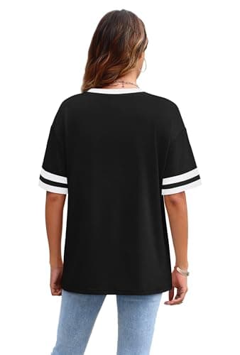WIHOLL Womens Tops Plus Size Color Block Short Sleeve Black Summer Tops Fashion Oversized T Shirts Resort Wear for Women Spring School Outfits for Teachers Women 2025 2XL - Image 4