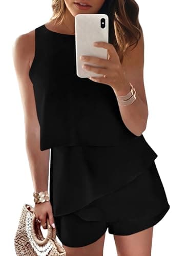 Dokotoo Womens Ladies Cute 2025 Elegant Spring Summer Casual Sexy Halter O Neck Ruffle Chiffon Sleeveless One Piece Short Rompers and Jumpsuits for Women Casual,Black Large - Image 1