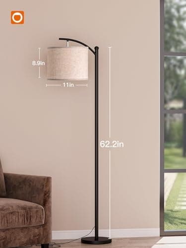 addlon Floor Lamp for Living Room with 3 Color Temperatures, Standing lamp with Linen lampshade for Bedroom, Office, Lamps with 9W LED Bulb Included - Black with Beige Lampshade - Image 6