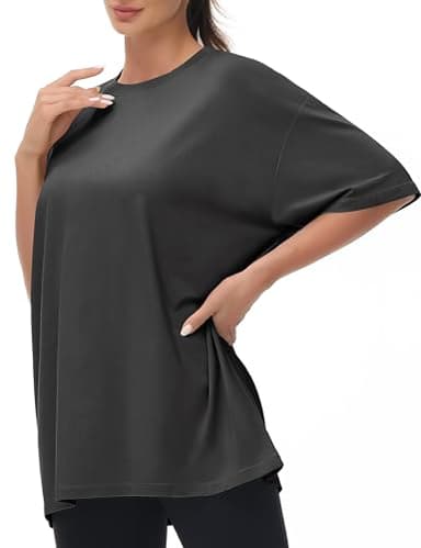 THE GYM PEOPLE Women's Casual Oversized T-Shirts Summer Crewneck Short Sleeve Workout Basic Tee Tops Dark Grey - Image 7