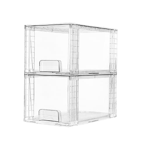 Vtopmart 2 Pack Large Stackable Storage Drawers,Clear Acrylic Drawer Organizers with Handles, Easily Assemble for Bathroom,Kitchen Undersink,Cabinet,Closet,Makeup,Pantry organization and Storage - Image 1