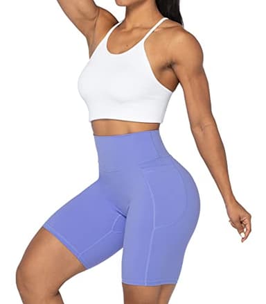 Sunzel No Front Seam Biker Shorts for Women with Pockets, Yoga Workout Gym Bike Shorts with Tummy Control 8" Periwinkle Medium - Image 6