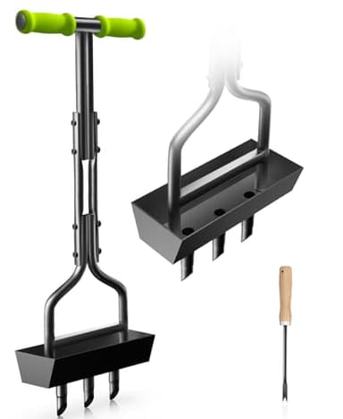 Nucyky Lawn Aerator Coring Tool with Soil Core Tray, Manual Garden Plug Aerator for Grass Aeration, Yard Aerator & A Cleaning Tool for Compacted Soil, Lawn Care, 38”,Chartreuse Handle, Patented - Image 1